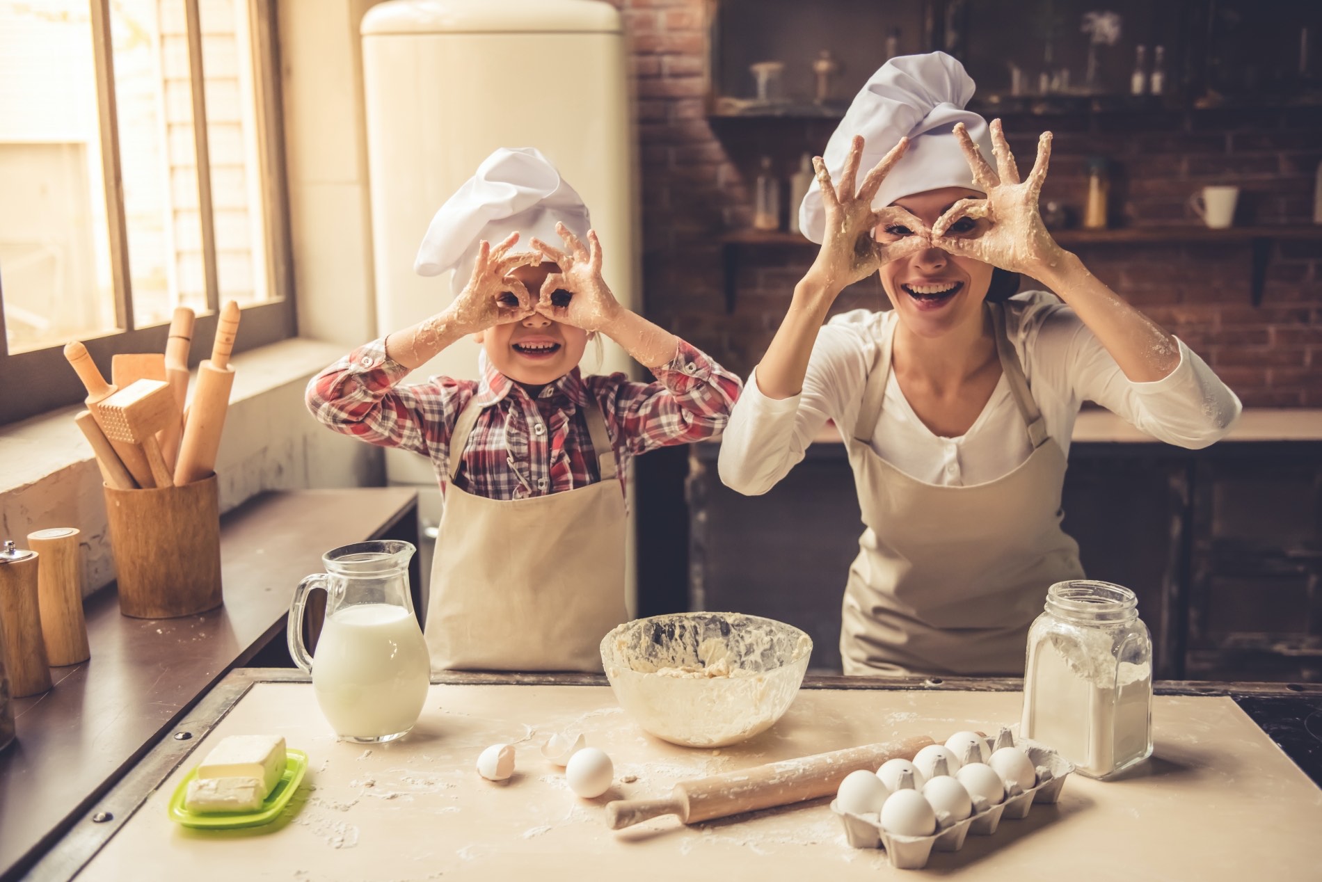 Mom and daughter baking