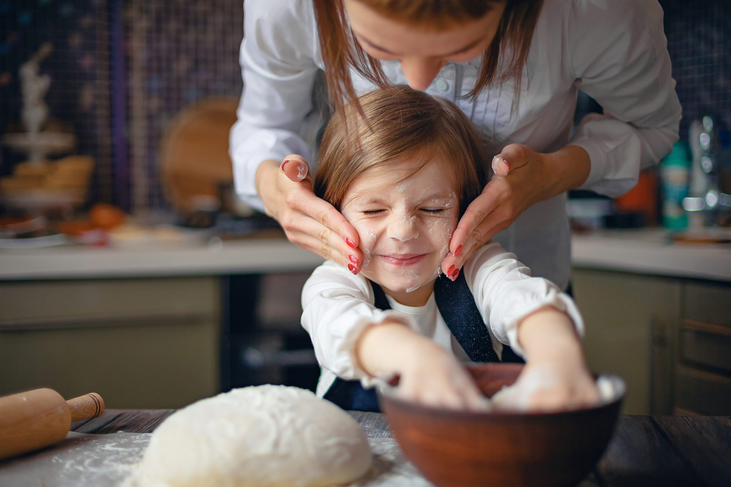 Mom and daughter baking